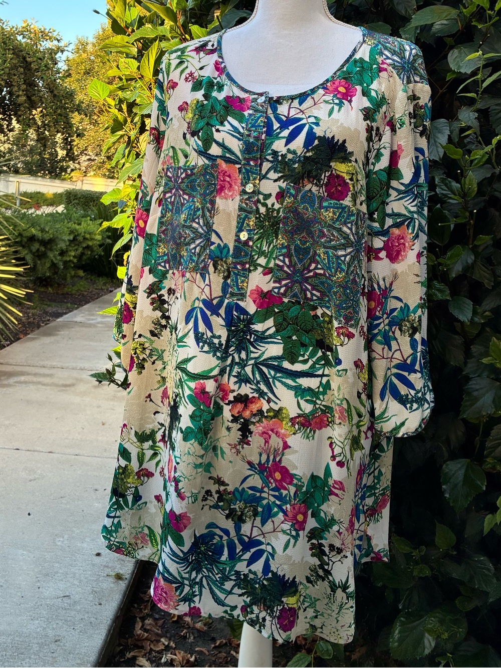 Fig and Flower Floral Print Tunic Dress 2X